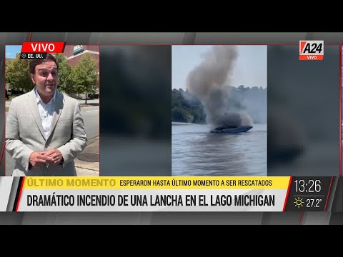 Dramático incendio en una lancha en el lago Michigan