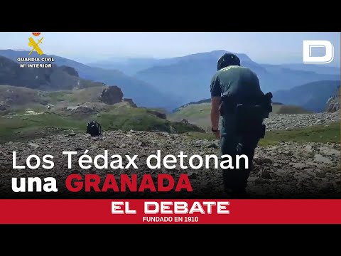 Un equipo de Tédax  de la Guardia Civil detona una granada de mano de la Guerra Civil en Huesca