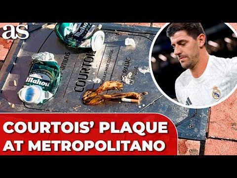 ATLETICO MADRID Fans VANDALIZE COURTOIS PLAQUE at METROPOLITANO Before MADRID DERBY