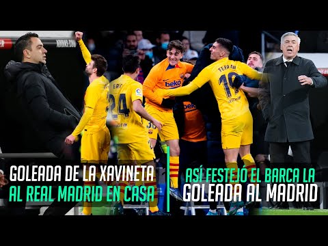 ASÍ FUERON los BRUTALES FESTEJOS del BARCA en la GOLEADA al MADRID, XAVI DESENFRENADO