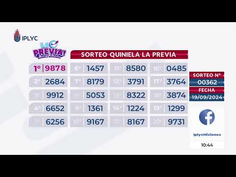 Sorteo 0362 La Previa Quiniela Misionera, 19 de Septiembre del 2024.