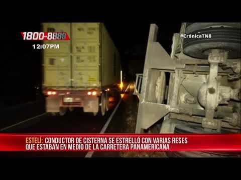 Ganado provoca vuelco de camión cisterna en Estelí - Nicaragua