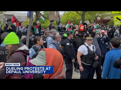 Tensions run high during dueling pro-Palestinian, pro-Israel protests at DePaul University quad