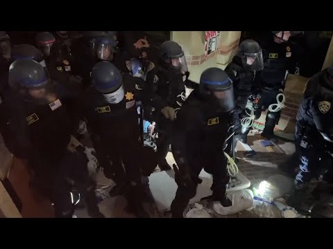 Police and pro-Palestinian demonstrators clash in tense scene at UCLA encampment
