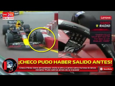 Checo Pérez tiene atropellada visita a pits y Carlos Sainz furioso le reclama 'Pudo salirse antes'