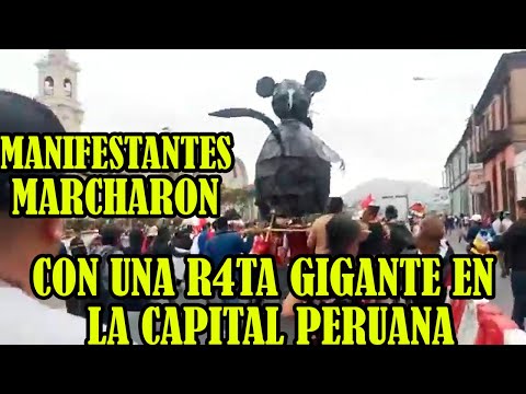 MANIFESTANTES SE MOVILIZARON CON UNA R4TA EN SEÑAL DE RECHAZO A LA CORRUPCIÓN EN EL PERÚ..