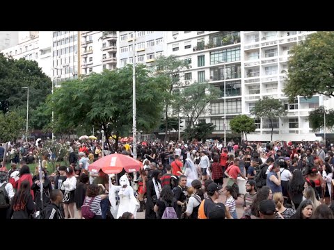 Dozens attend Zombie Walk in Sao Paulo to celebrate Day of the Dead