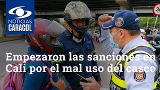 Empezaron las sanciones en Cali por el mal uso del casco de la moto