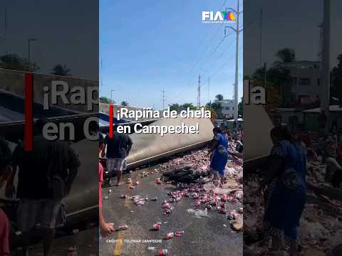 Camión de carga con cervezas tiene accidente en Campeche y habitantes aprovechan para robar.