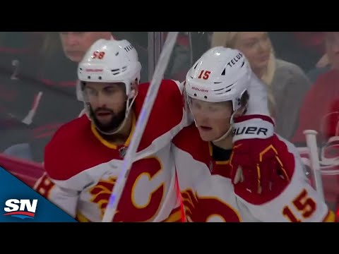 Flames Dryden Hunt Blasts Home One-Timer Off Nifty Saucer Pass From Oliver Kylington