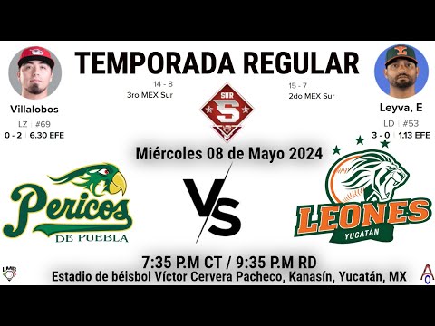 Pericos de Puebla Vs Leones de Yucatán en la Liga Mexicana de Beisbol