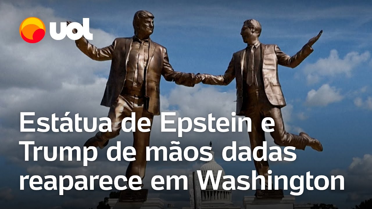 Estátua de Trump e Epstein como melhores amigos reaparece em frente à Casa Branca