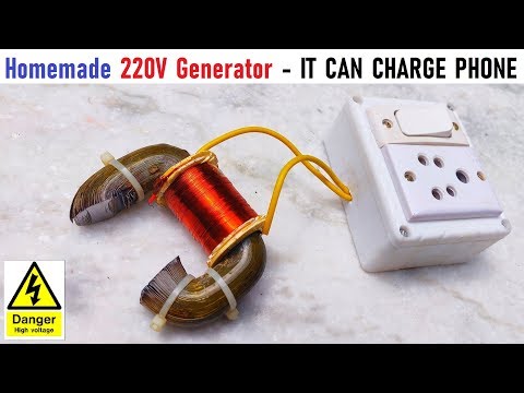 Make a 220v AC Generator from Transformer - It can charge phone !