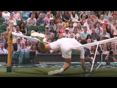 Novak Djokovic falls over Wimbledon net in awkward moment as Hubert Hurkacz laughs at Serb - Novak