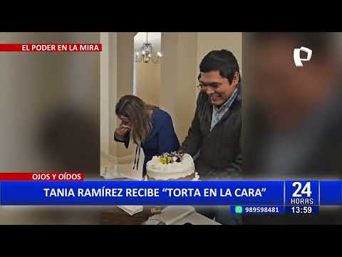 Congresista Tania Ramírez celebra su cumpleaños con tortazo en la cara
