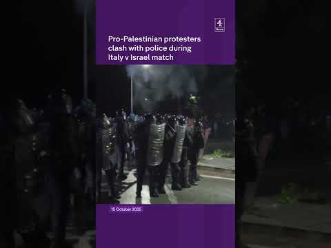 Pro-Palestinians protestors clash with police outside Italy v Israel match