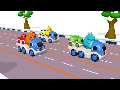 Funny Hippo Baby Playing Colors Cars - Johny Johny Yes Papa Nursery Rhymes for Kids Hip Bi
