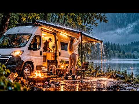 Riverside Camping in a Cozy DIY Camper Van | ASMR