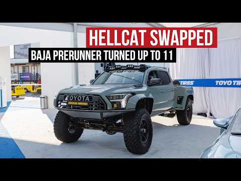 Custom Toyota Tacoma with Tundra Front Clip and Hellcat Engine at SEMA