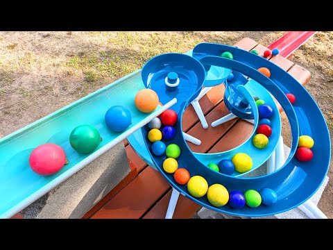Marble run in the park ☆ Bench groove + rolling slope, etc. course
