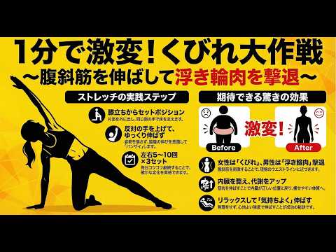 🔷50代〜アンチエイジング🔥【1分でクビレ爆誕】横っ腹ゆるゆる腹斜筋ストレッチ體操★浮き輪肉撃退&代謝UP!毎日できる簡單習慣 #お腹痩せ #ダイエット