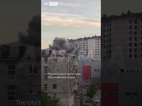 Moment Ukrainian drone hits Russian building