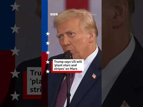 Elon Musk gives thumbs up as President Trump says US will go to Mars. #BBCNews