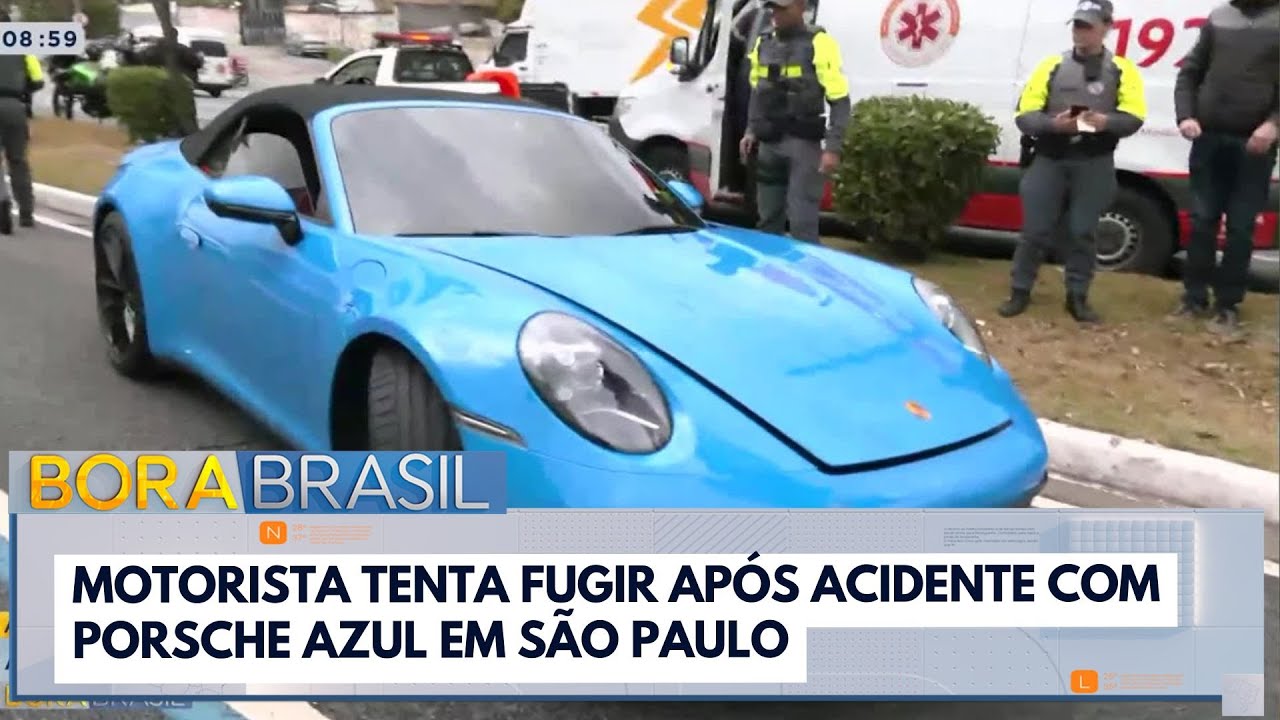 Motorista tenta fugir após acidente com porsche azul em São Paulo