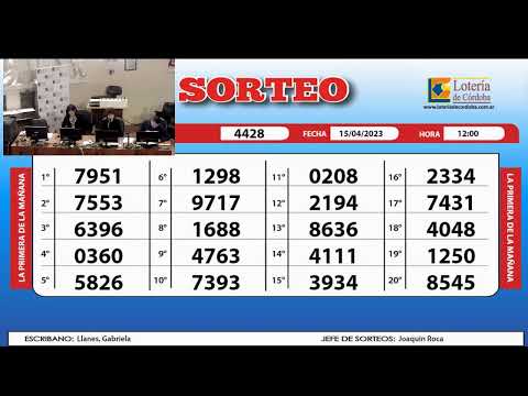 Sorteo de Quiniela LA PRIMERA DE LA MAÑANA N°4428  - 15/04/2023.- 12.00 hs.