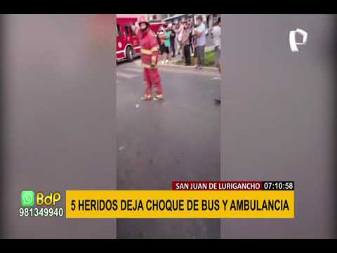SJL: bus impacta contra ambulancia que trasladaba a paciente, choque dejó cinco heridos