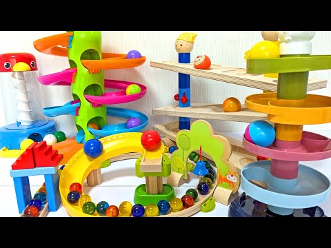 Marble Run ASMR Race ☆ HABA Slope & Dump Truck Excavator Ambulance Forklift Garbage Truck Tractors#1