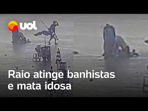 Raio atinge banhistas e mata idosa em Praia Grande, litoral de São Paulo