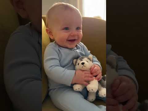Dog and Baby Toy Time 🧸 Leonard Hugs His Husky Plushie