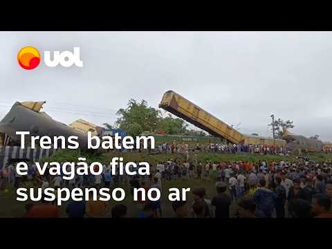 Acidente com trens deixa mortos e dezenas de feridos na Índia; vídeo mostra vagão suspenso no ar