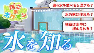 【ぽこポケ】水の家は建てられる？枯草は水中に植えられる？ドアと窓は？水で色々やってみた｜みず｜うみのみず｜どろみず｜おんせん【ぽこあポケモン