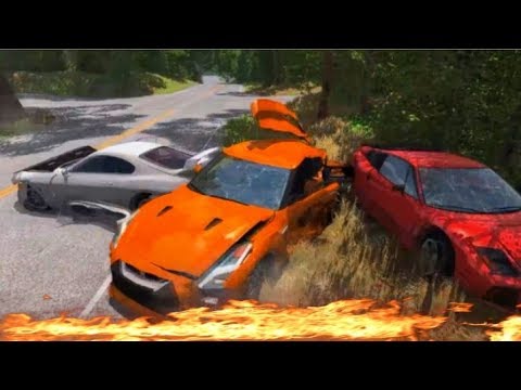 BeamNG Drive Crashes Compilation 2018 Police Spike Strip Multi-Vehicle Pileup #1