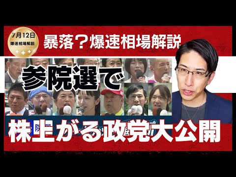 暴落？爆速相場解説！参院選で株、上がる政党、下がる政党大公開！