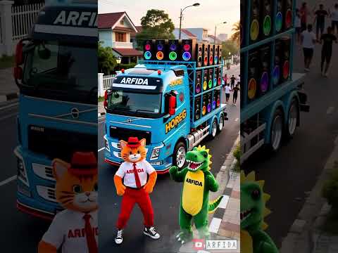 Aku suka nonton sound horeg dinosaurus kucing joget truk sound system #soundhoreg #kucing #takbiran