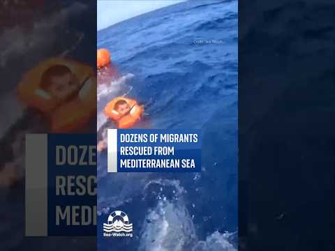 Dozens of migrants rescued from boat in distress in Mediterranean Sea. #skynews