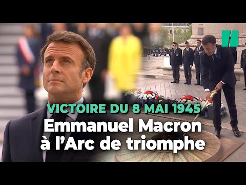 Commémorations du 8-Mai : les images de Macron sur les Champs-Elysées sous l’Arc de triomphe
