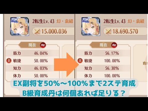 【放置少女】EX副将を2ステータス分カンスト育成したら、B級育成丹は何個必要なのか検証しました