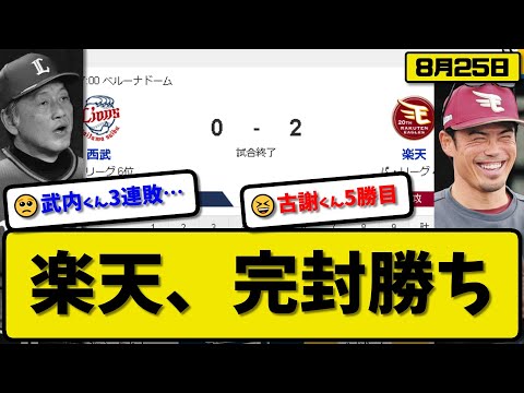 【4位vs6位】楽天イーグルスが西武ライオンズに2-0で勝利…8月25日完封勝ちでカード勝ち越し…先発古謝5回無失点5勝目…阿部&村林が活躍【最新・反応集・なんJ・2ch】プロ野球