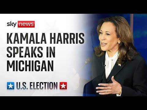 Democrat Presidential nominee Kamala Harris speaks in Michigan