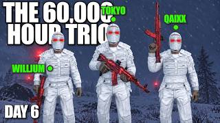 YouTube thumbnail for aloneintokyo's video titled 'How a 60,000 Trio Plays in a Clan Infested Server in Rust... Ft Qaixx + Willjum'