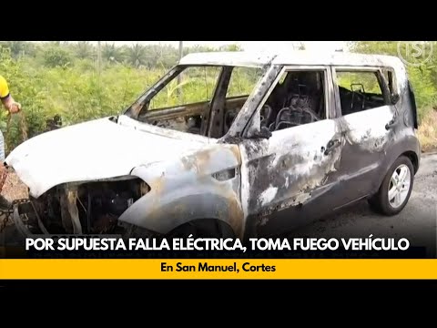 Por supuesta falla electrica ,toma fuego vehiculo en San Manuel Cortes