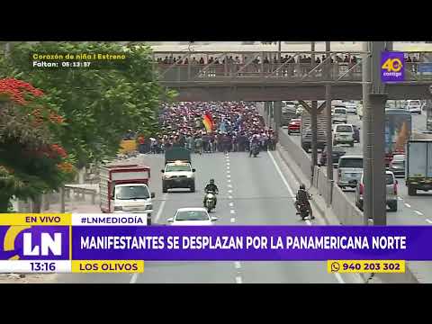 Manifestantes se desplazan por la Panamericana Norte rumbo al Centro de Lima