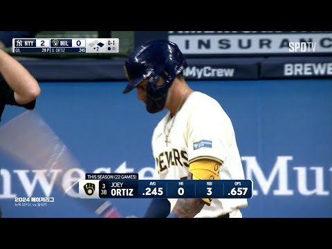 [MLB] 뉴욕 양키스 vs 밀워키 조이 오티즈 주요장면 (04.27)