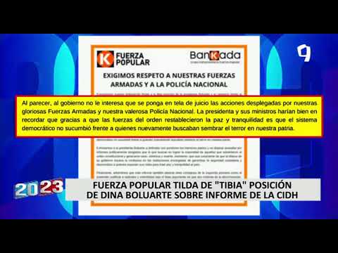Fuerza Popular tilda de tibia posición de Dina Boluarte ante informe de la CIDH
