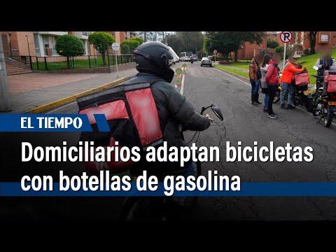 Domiciliarios adaptan bicicletas con botellas de gasolina | El Tiempo