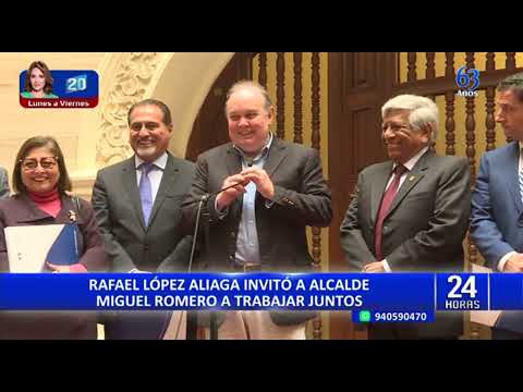 Rafael López Aliaga se reúne con el alcalde de Lima Miguel Romero en el Palacio Municipal
